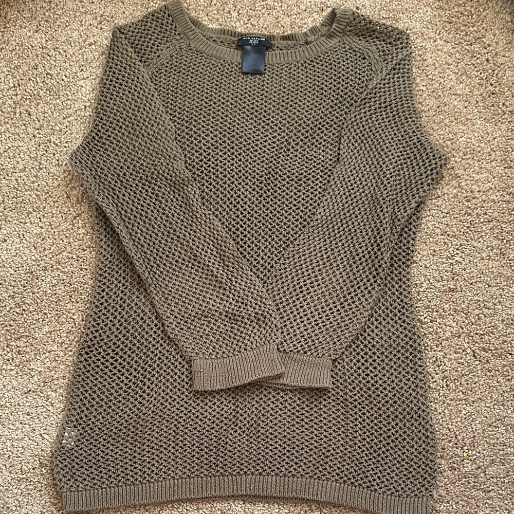 Ann Taylor Olive Mesh Knit Sweater